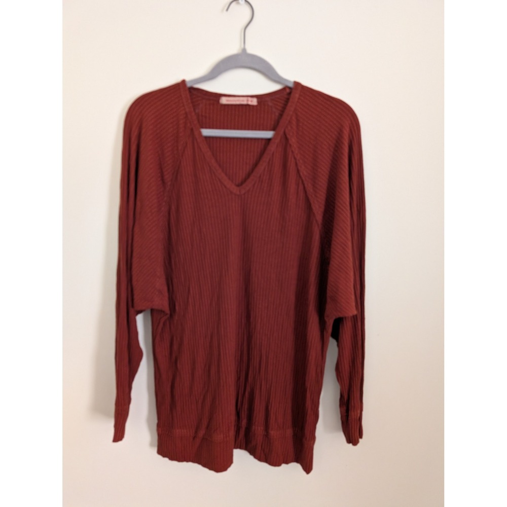 Wearables Rust Orange Ribbed V-Neck Dolman Sleeve Top XCVI Womens Medium earthy